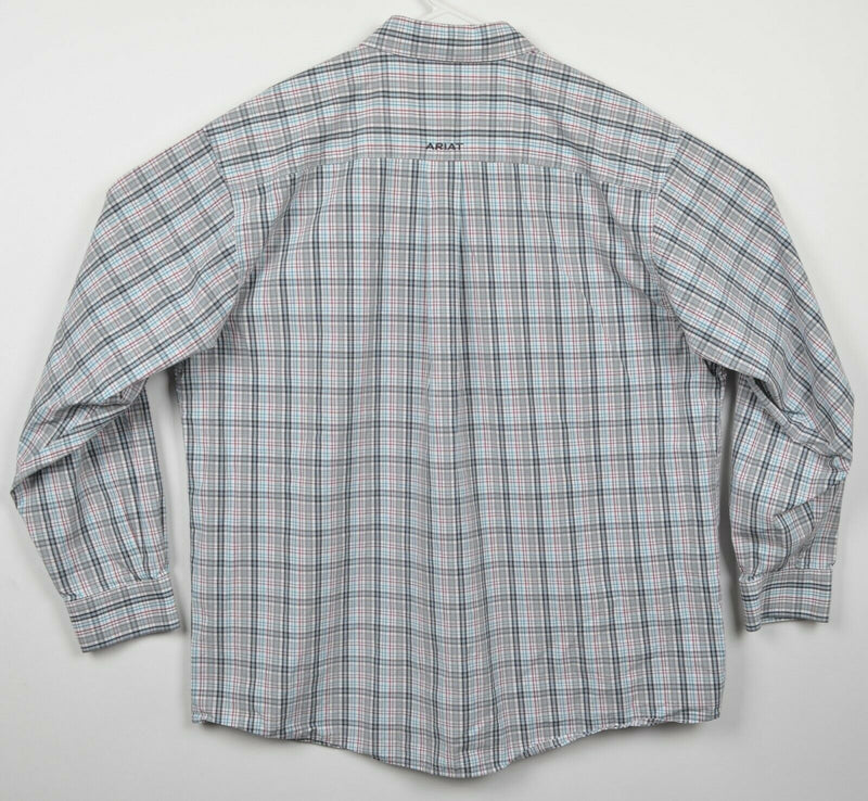 Ariat Pro Series Men's XL Blue Red Gray Plaid Western Rodeo Button-Down Shirt