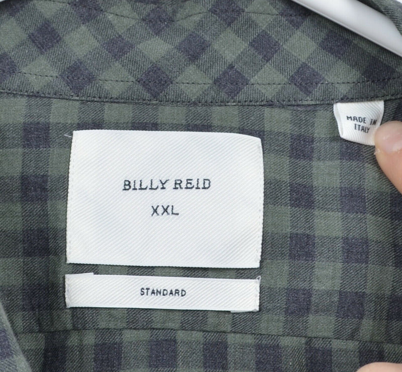Billy Reid Men's 2XL Standard Fit Green Navy Blue Plaid Check Italy Shirt