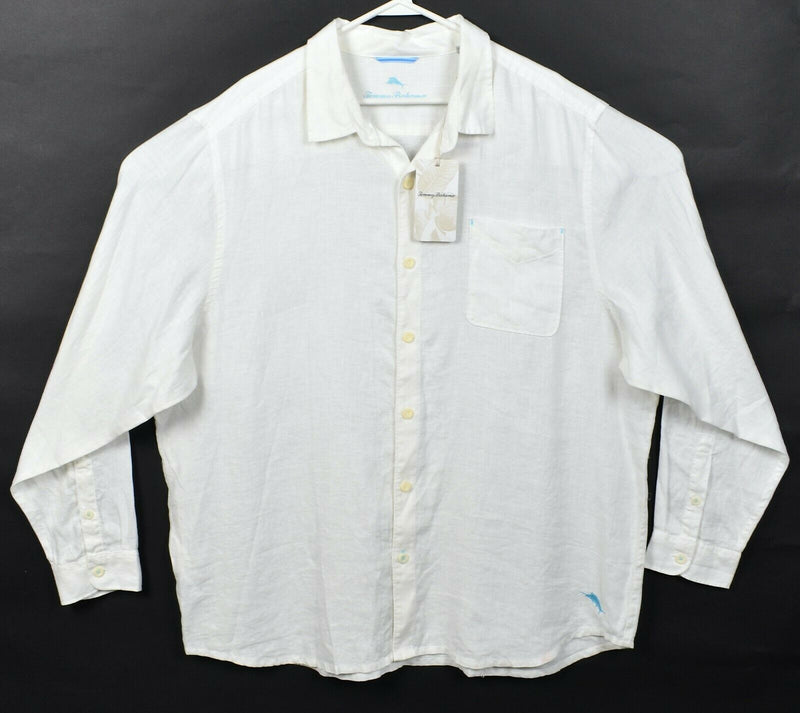 Tommy Bahama Men's 2XL 100% Linen Solid White Resort Boho Button-Front Shirt