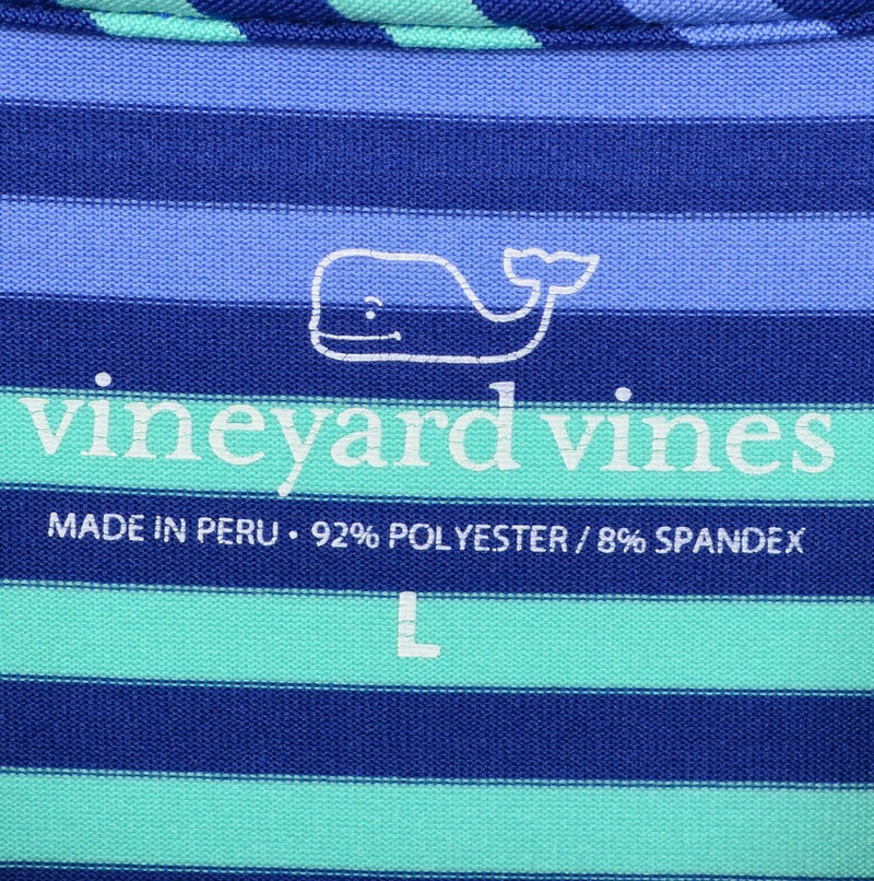Vineyard Vines Performance Men's Large Blue Striped Whale Wicking Golf Polo