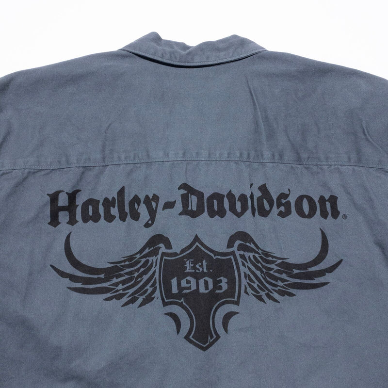 Harley-Davidson Button-Up Shirt Men's XL Gray Mechanic Garage Biker Logo