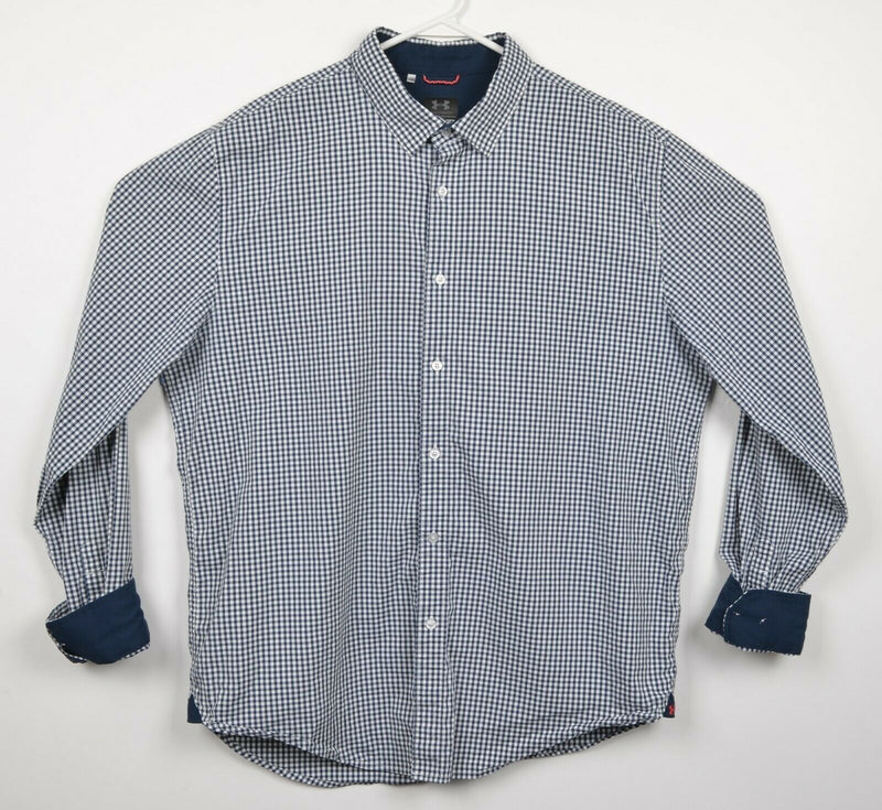 Under Armour Men's 2XL Navy Blue Gingham Check Flip Cuff Wicking Shirt