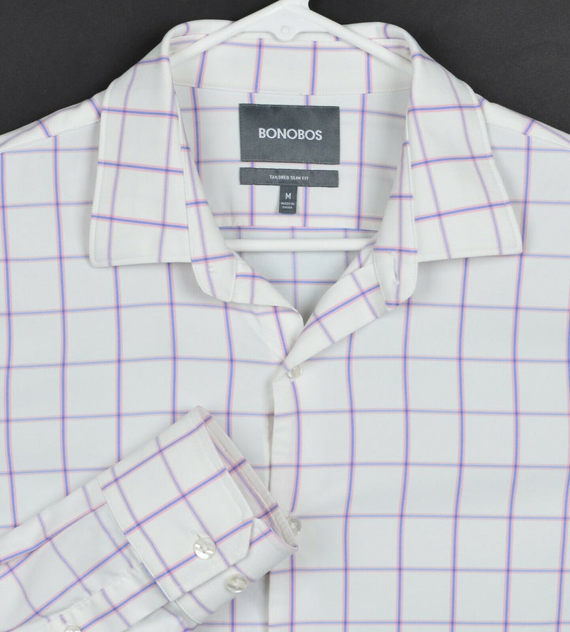 Bonobos Men's Sz Medium Tailored Slim Pink Plaid Performance Stretch Dress Shirt