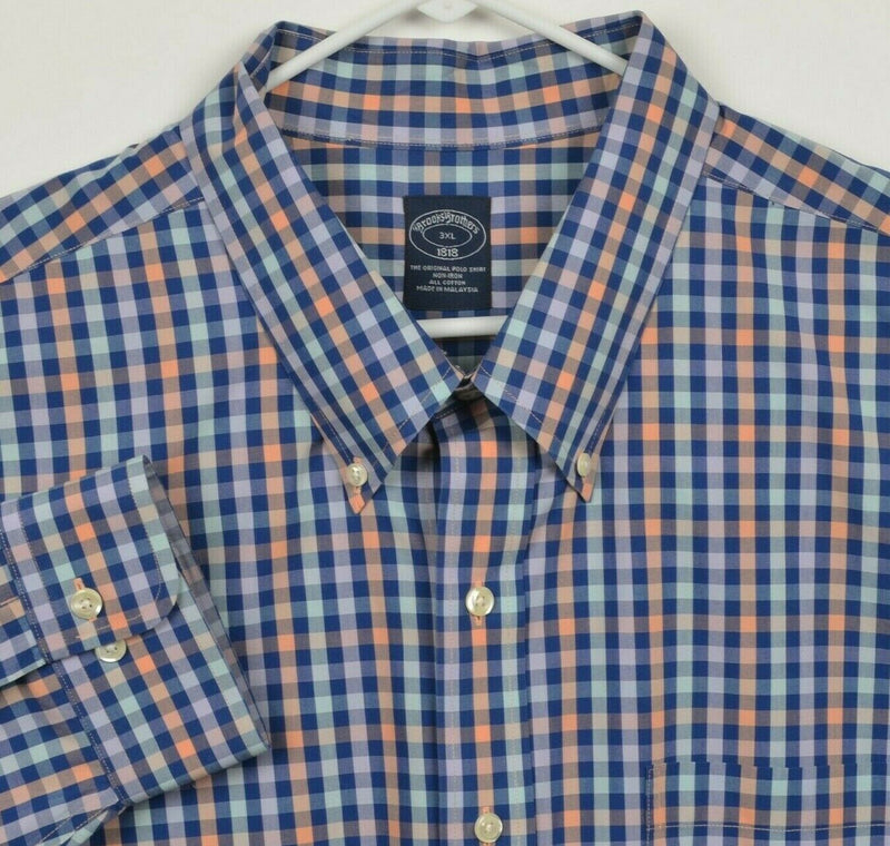 Brooks Brothers Men's 3XL Non-Iron Navy Orange Purple Check Button-Down Shirt