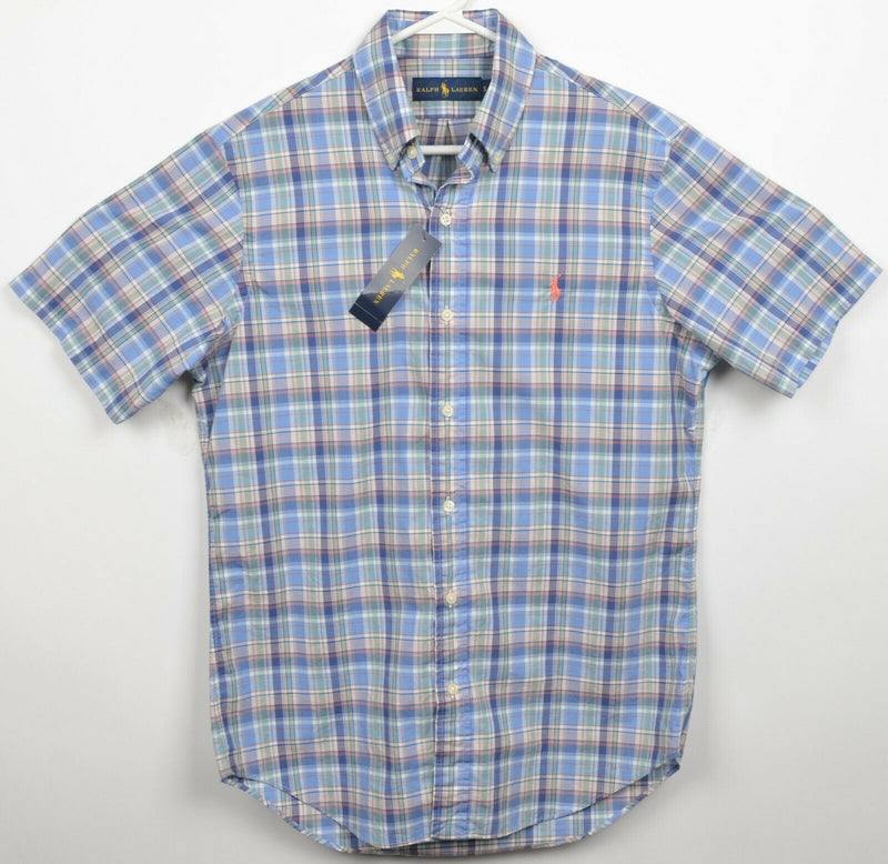 Polo Ralph Lauren Men's Small Blue Green Plaid Pony S/S Button-Down Shirt