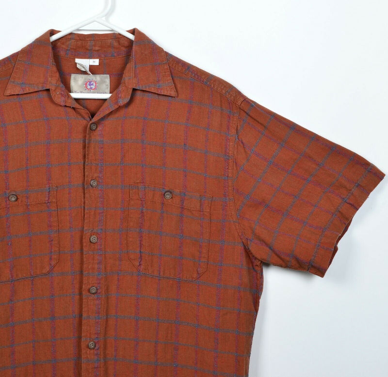 The Territory Ahead Men's Medium Linen Silk Blend Rust Orange Plaid Button Shirt