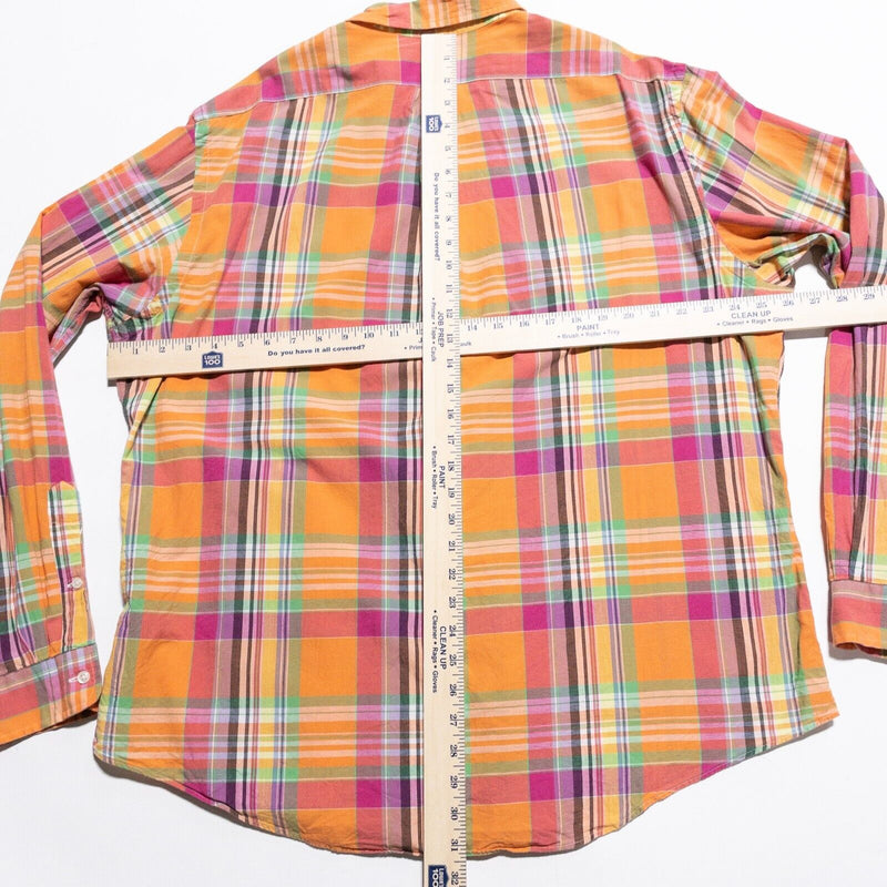 Polo Ralph Lauren Indian Madras Shirt Mens 2XL Colorful Plaid Orange Pink Button