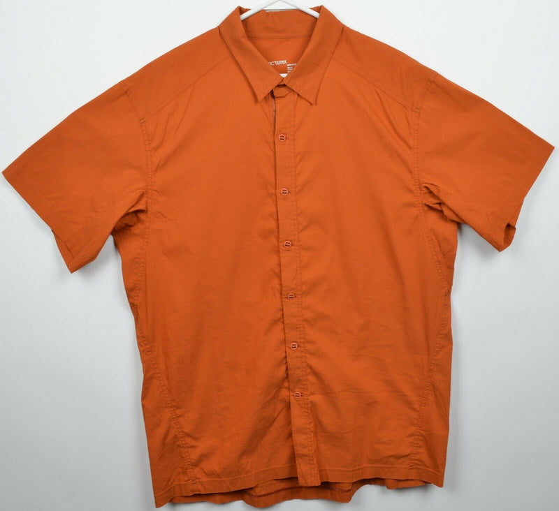 Arc'teryx Men's XL Trim Fit Solid Orange Cotton Nylon Hiking Button-Front Shirt