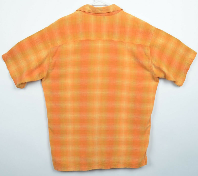 Patagonia Organic Cotton Men Medium Orange Plaid Crinkle Button-Front A/C Shirt