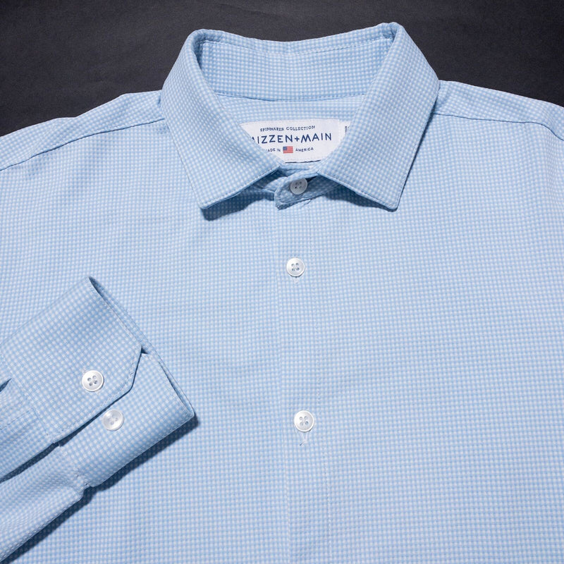 Mizzen+Main Shirt Men's Large Standard Fit Performance Wicking Blue Check USA