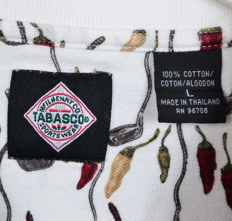 Tabasco Hot Sauce Men's Large Peppers Golf Clubs Logo Collar Golf Polo Shirt