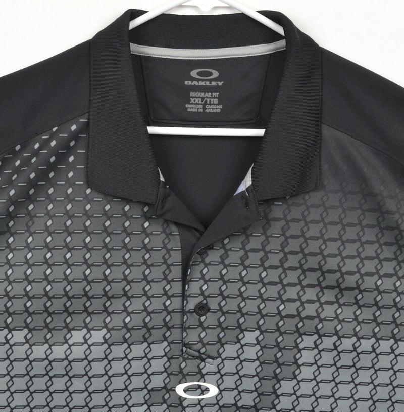 Oakley Hydrolix Men's Sz 2XL Gray Black Hexagon Geometric Golf Polo Shirt