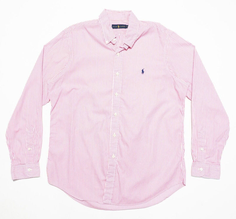 Polo Ralph Lauren Pink Striped Shirt Men's Large Long Sleeve Button-Down Preppy