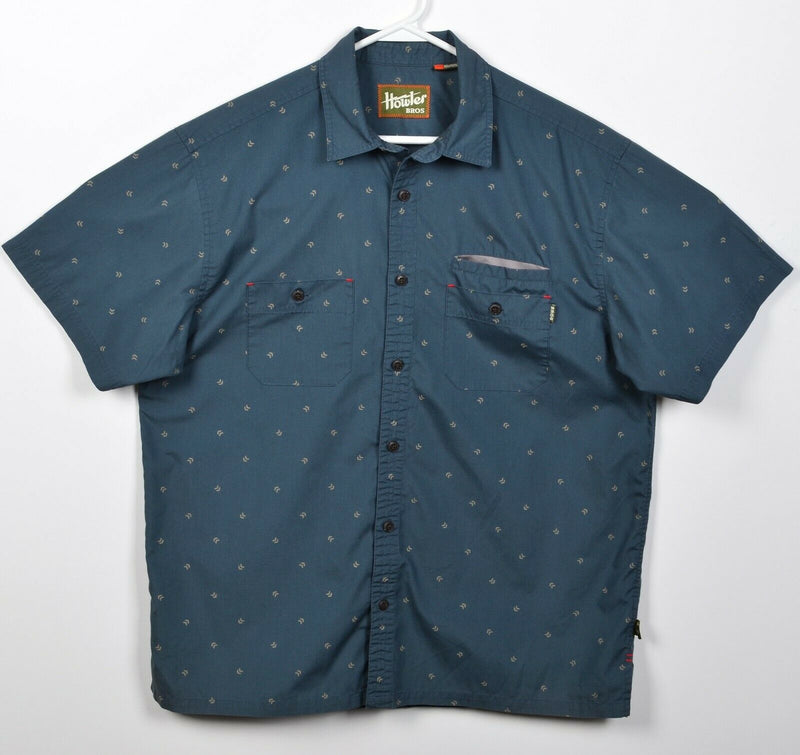 Howler Bros Men's Large Navy Blue Geometric Print Stretch Button-Front Shirt