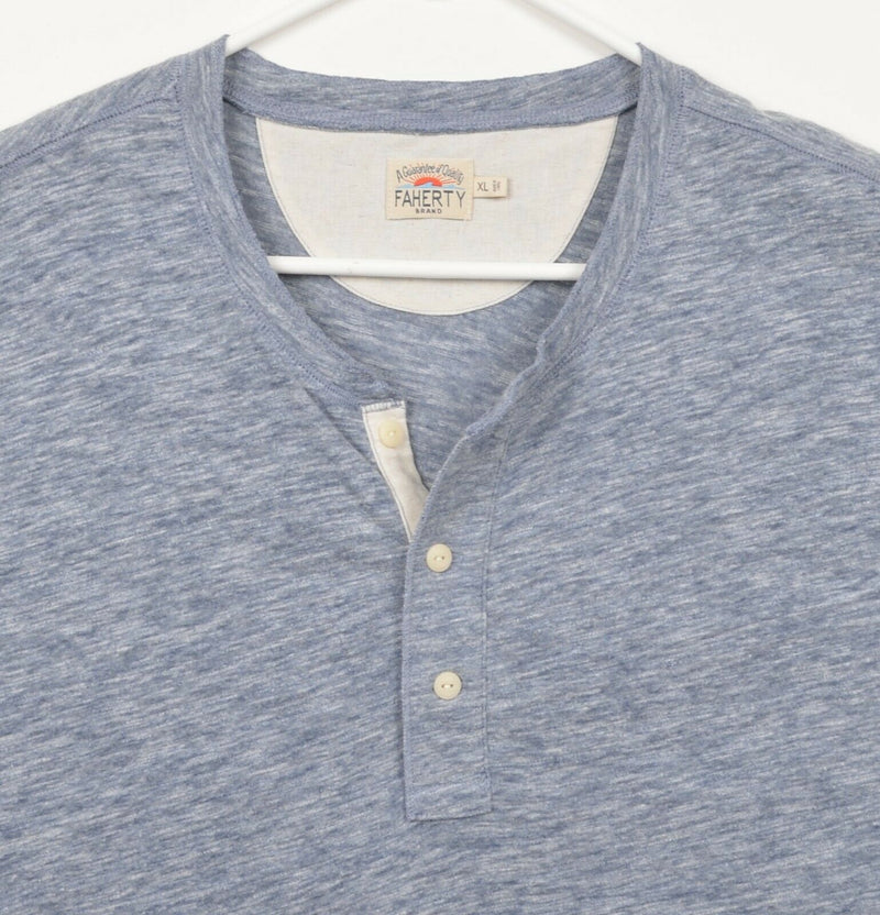 Faherty Brand Men's Sz XL Henley Heather Blue/Gray Cotton Poly Blend Shirt