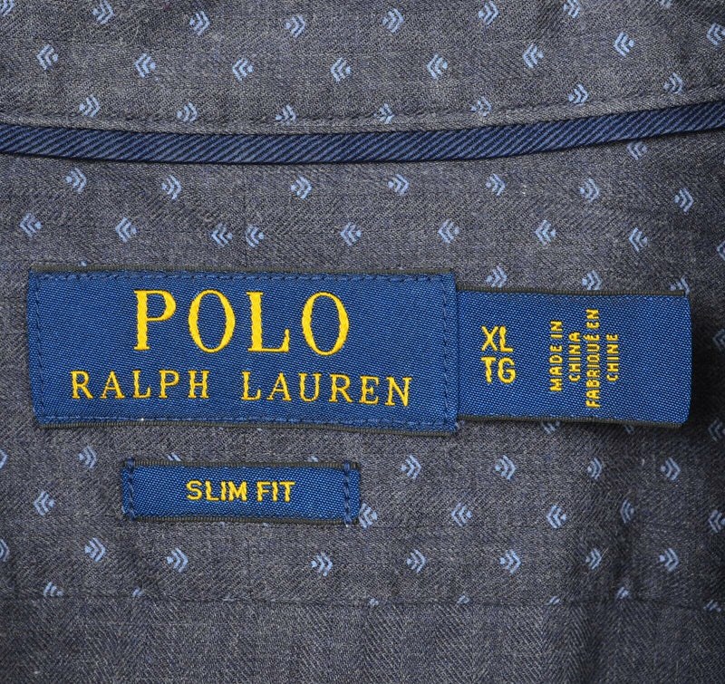 Polo Ralph Lauren Men's XL Slim Navy Blue Polka Dot Spread Collar Button Shirt