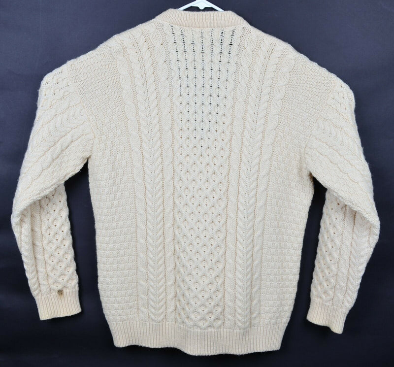 Vintage John Molloy Men's XL? Irish Fisherman Cream Cable-Knit Cardigan Sweater