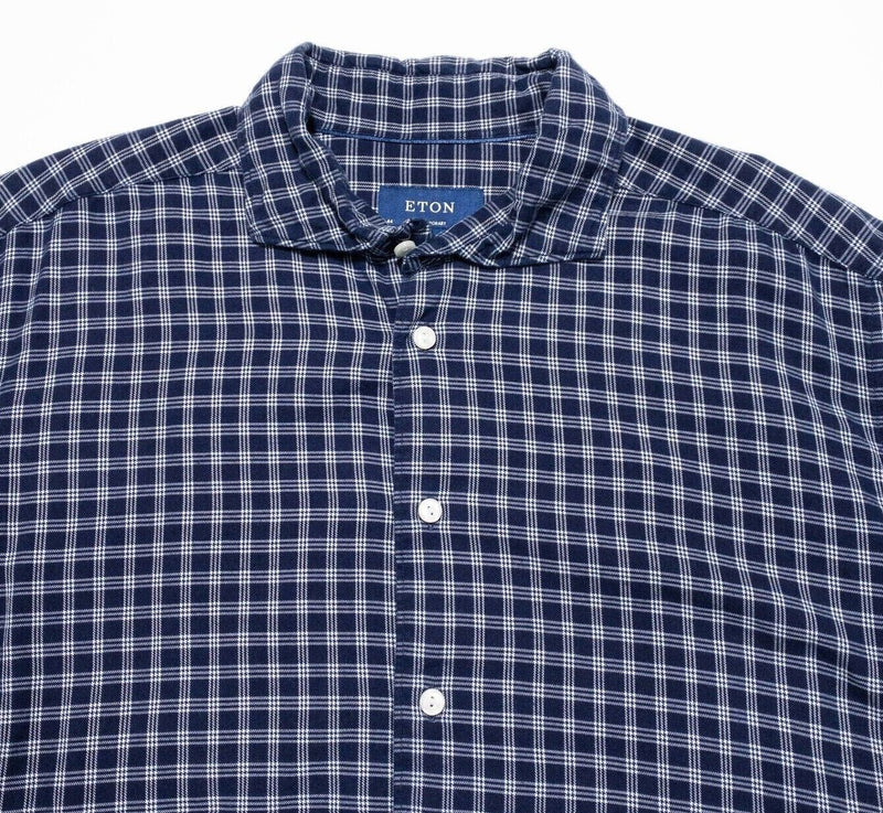 Eton Contemporary 44 17.5 Men's Dress Shirt Lyocell Cotton Blend Navy Blue Check