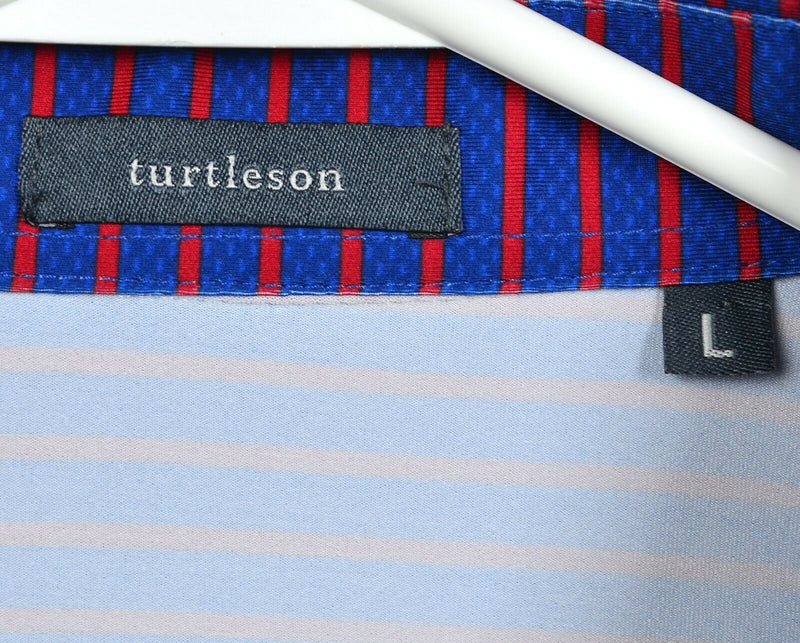 Turtleson Men's Large Blue Red Striped Polyester Wicking Golf Polo Shirt