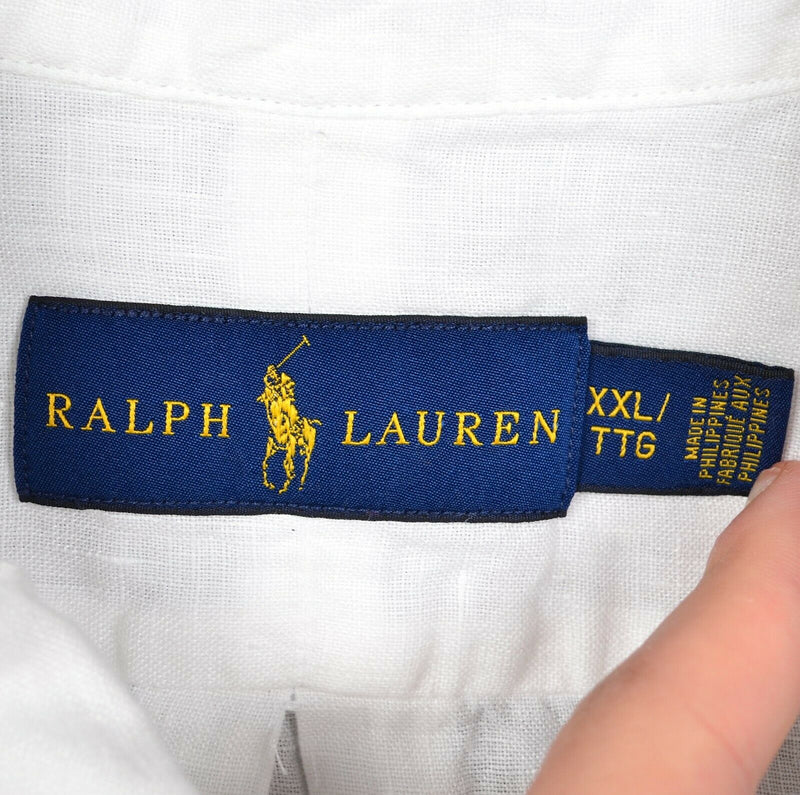 Polo Ralph Lauren Men's 2XL 100% Linen Solid White Pony S/S Button-Down Shirt