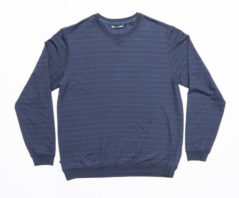 Travis Mathew Sweater Men Large Pullover Crew Neck Blue Stripe Modal Long Sleeve