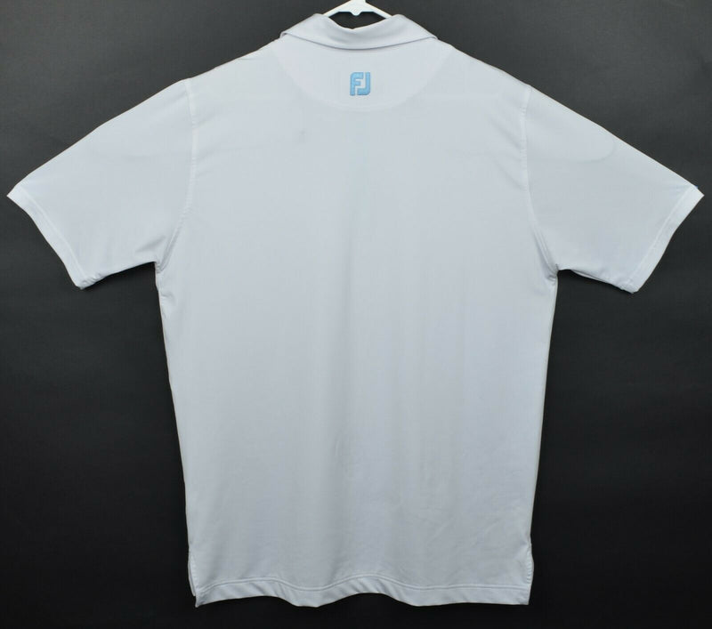 FootJoy Men's Sz Large Athletic Fit Solid White Blue Check Accent FJ Golf Shirt