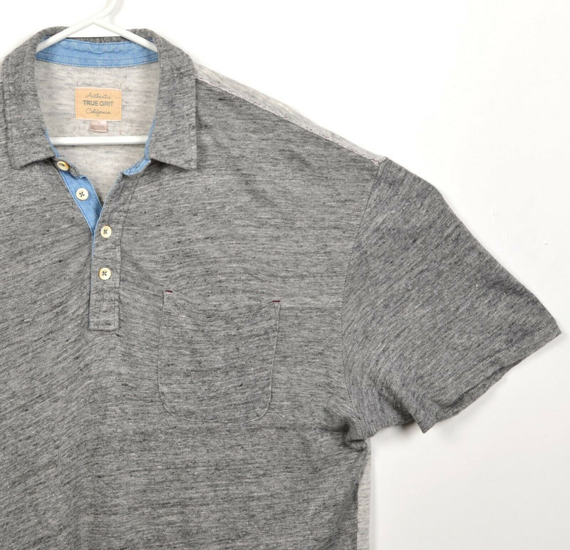 True Grit California Men's Large 100% Linen Heather Gray Two-Tone Polo Shirt