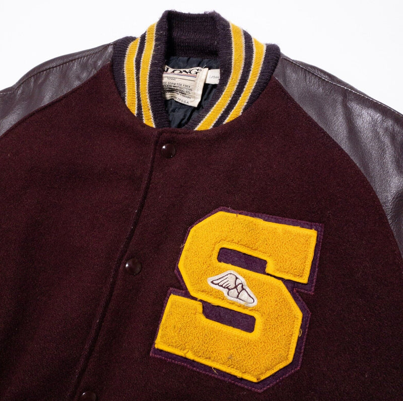 Vintage DeLong Varsity Letterman Jacket Adult Large Maroon Gold Wool Preppy