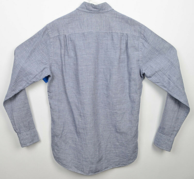 J. Crew Men's Small Slim Linen Blend Navy Blue Houndstooth Button-Down Shirt