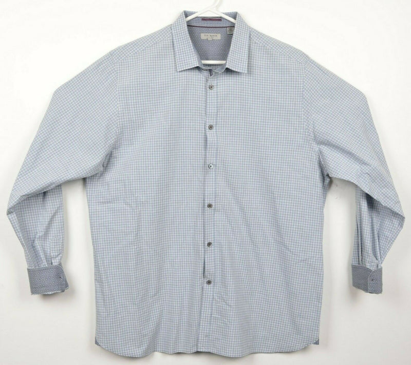 Ted Baker London Men's 6 (2XL) Flip Cuff Blue Plaid Button-Front Designer Shirt