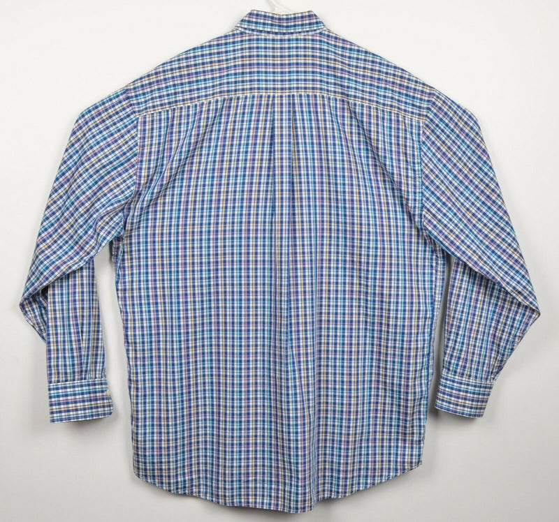Peter Millar Crown Sport Men's XLT Cotton Silk Blue Plaid Button-Down Shirt