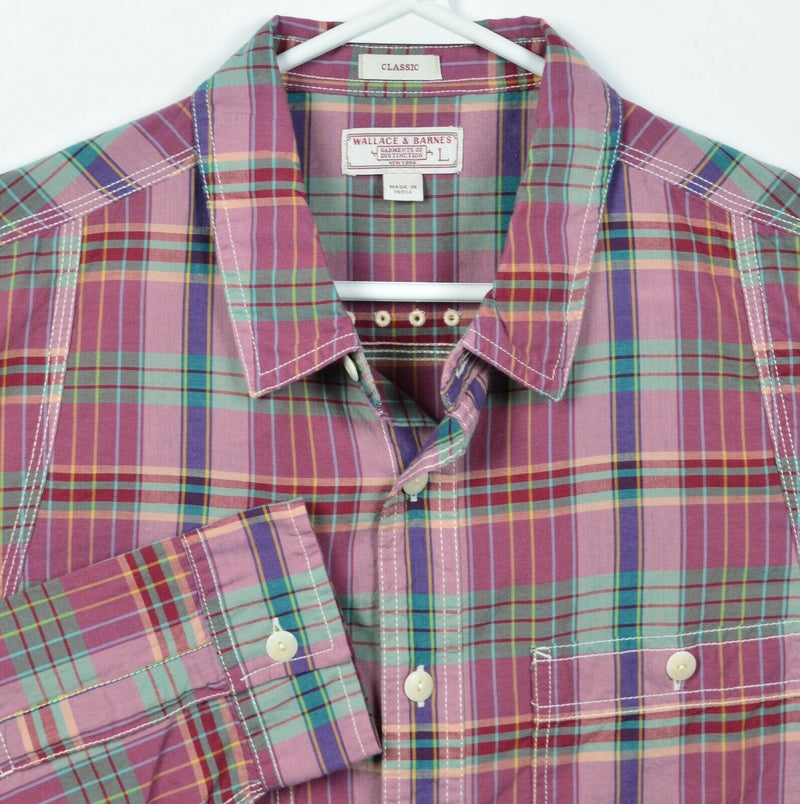Wallace & Barnes Men's Large Classic Red Green Plaid J. Crew Button-Front Shirt