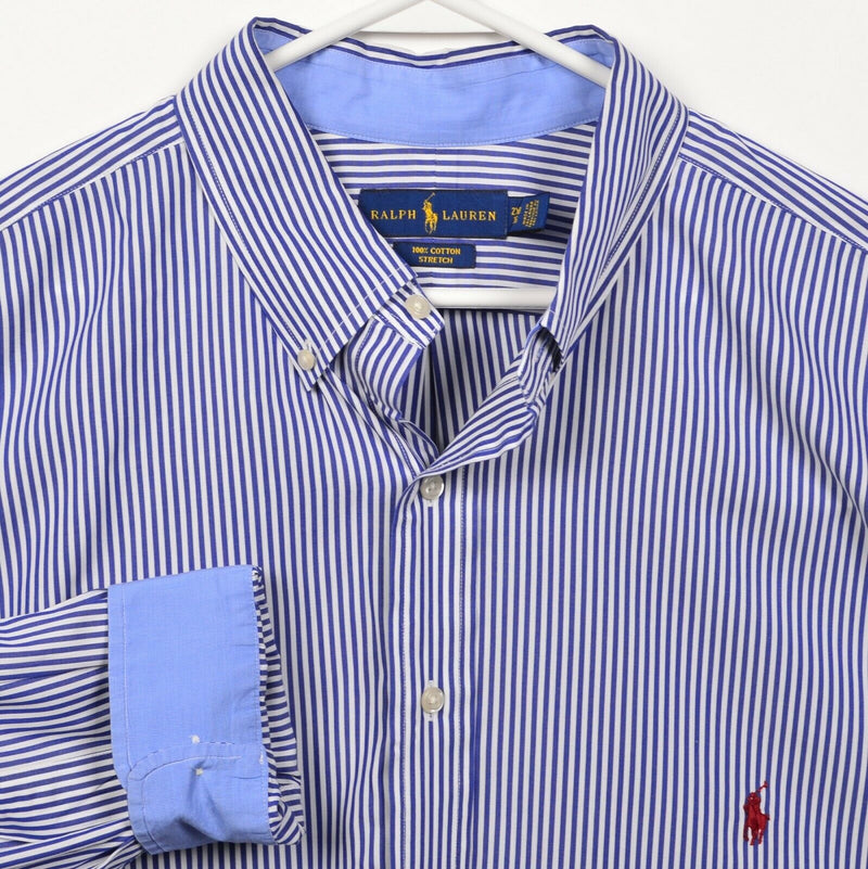 Polo Ralph Lauren Men's 2XB (2XL Big) Stretch Blue Striped Button-Down Shirt