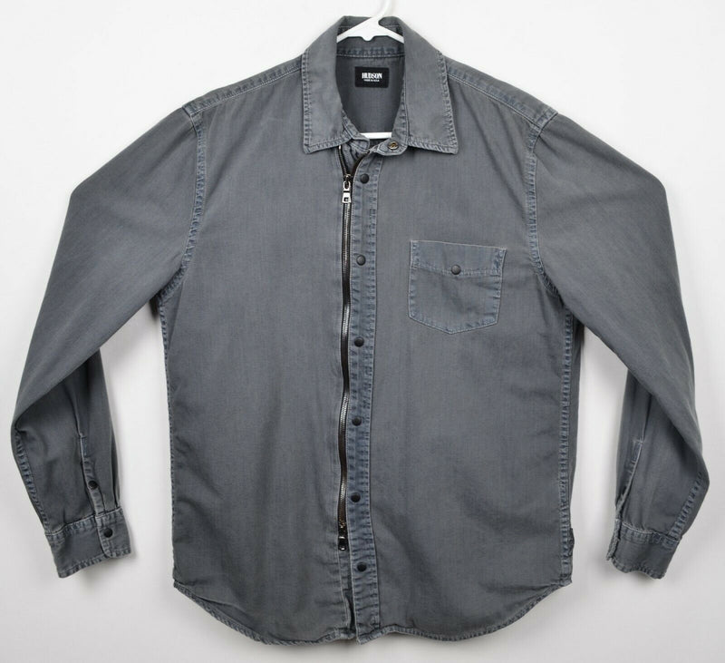 Hudson Jeans Men's Medium Gray Snap-Front Long Sleeve USA Made Asher Zip Shirt