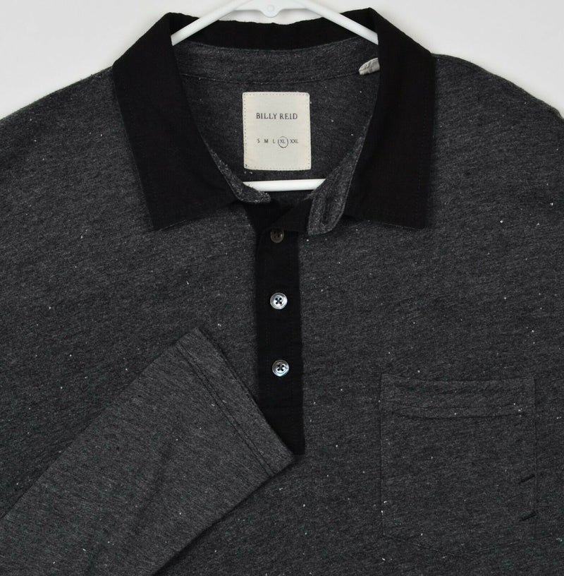 Billy Reid Men's Sz XL Gray Polyester Cotton Blend Long Sleeve Pocket Polo Shirt