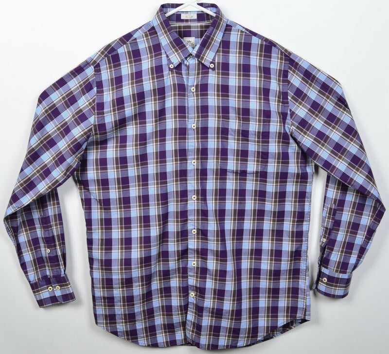 Peter Millar Men's Large Purple Blue Check Long Sleeve Button-Down Shirt