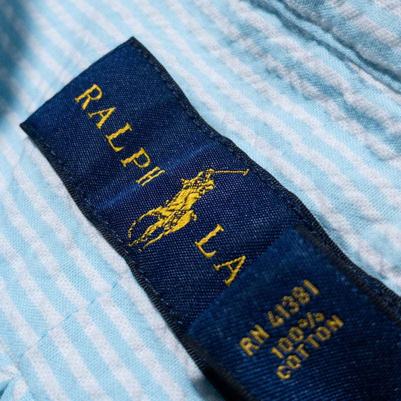 Polo Ralph Lauren Seersucker Shirt Men's 2XL Blue Striped Button-Down Preppy