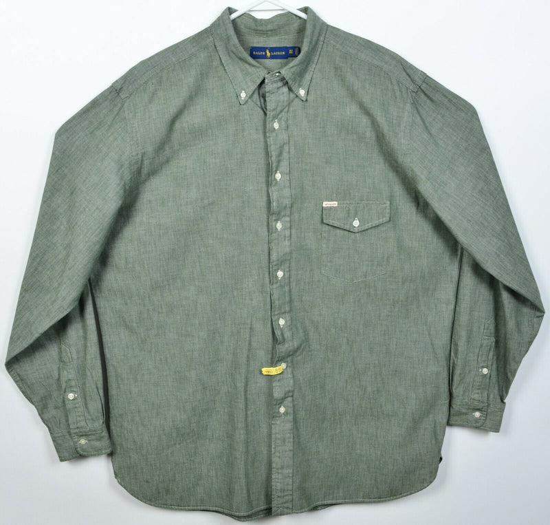 Polo Ralph Lauren Men's XLT Tall Solid Green Long Sleeve Button-Down Shirt