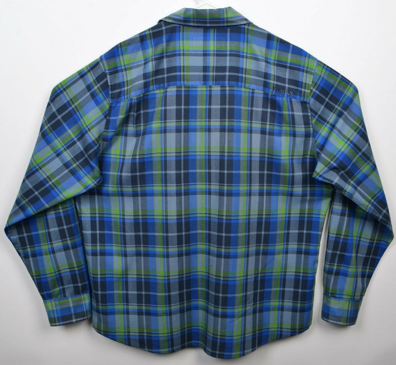 Marmot Men's XL Blue Green Plaid Flannel Polyester Hiking Button-Front Shirt