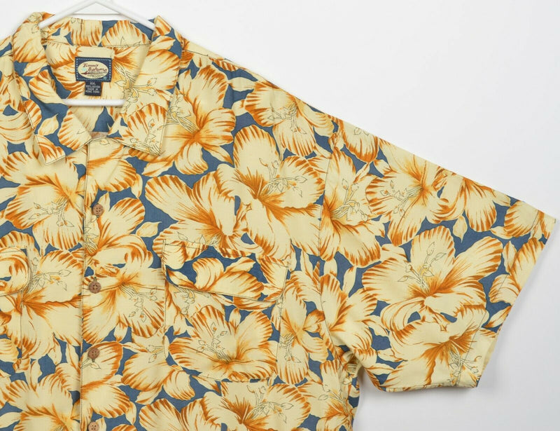 Tommy Bahama Men's 2XL 100% Rayon Golden Yellow Floral Hawaiian Camp Shirt