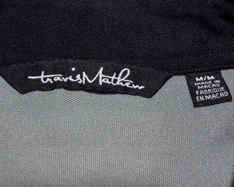 Travis Mathew Polo Medium Men's Shirt Black Gray Striped Polyester Wicking