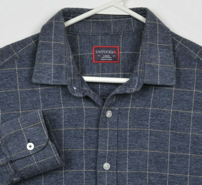 UNTUCKit Men's Large Navy Blue Plaid Casual Button-Front Flannel Shirt