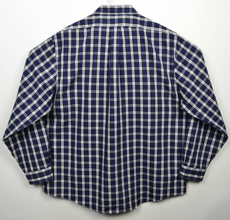 Brooks Brothers Men's 2XL Navy Blue Plaid Non-Iron Regent Logo Button-Down Shirt