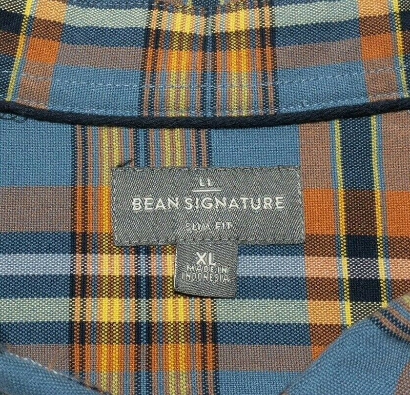L.L. Bean Signature Washed Oxford Cloth Shirt Plaid Orange Blue Men's XL Slim
