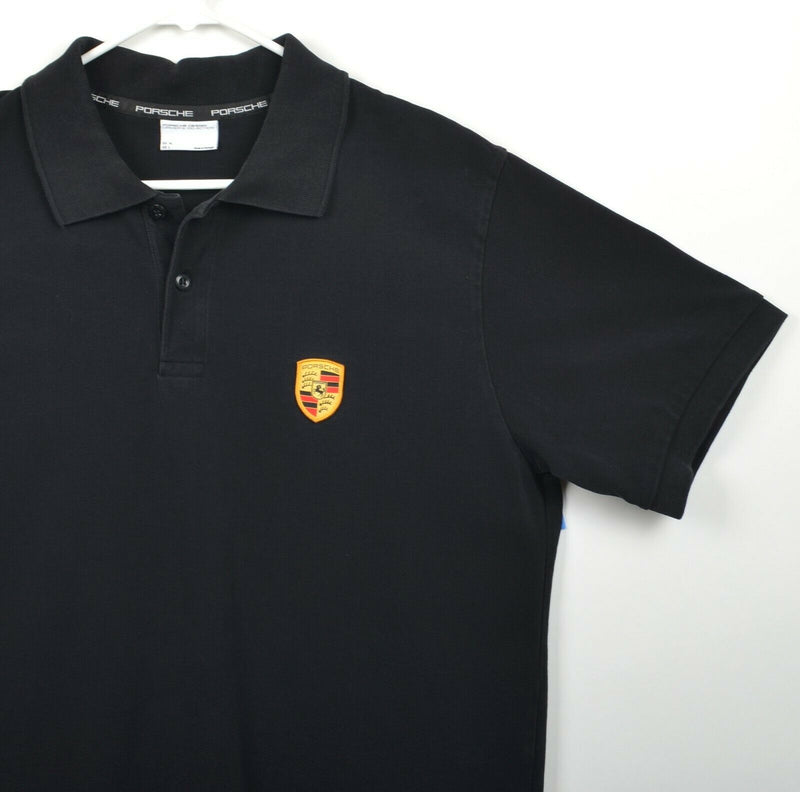 Porsche Design Men's Sz Large Driver's Selection Logo Solid Black Polo Shirt
