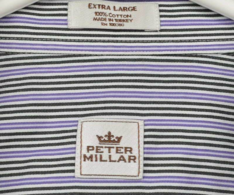 Peter Millar Men's XL Black Purple Striped Long Sleeve Button-Front Shirt