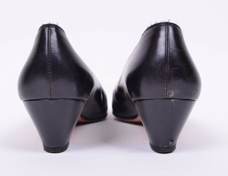 Authentic Salvatore Ferragamo 5.5 AA Narrow Black Leather Pumps Heels Bow 33851