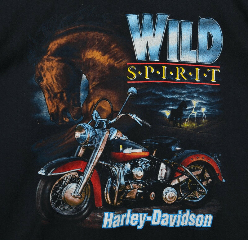 Vintage 90s Harley-Davidson Men's Sz XL Wild Spirit Horse Lightning Bike T-Shirt