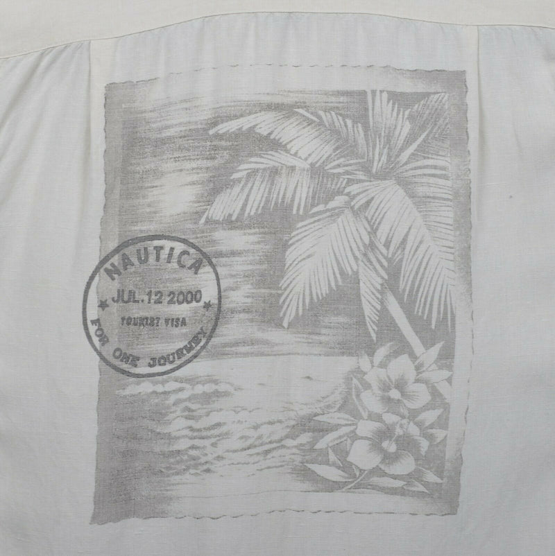 Nautica Men's Sz Medium Linen Rayon Graphic Print Hawaiian Shirt