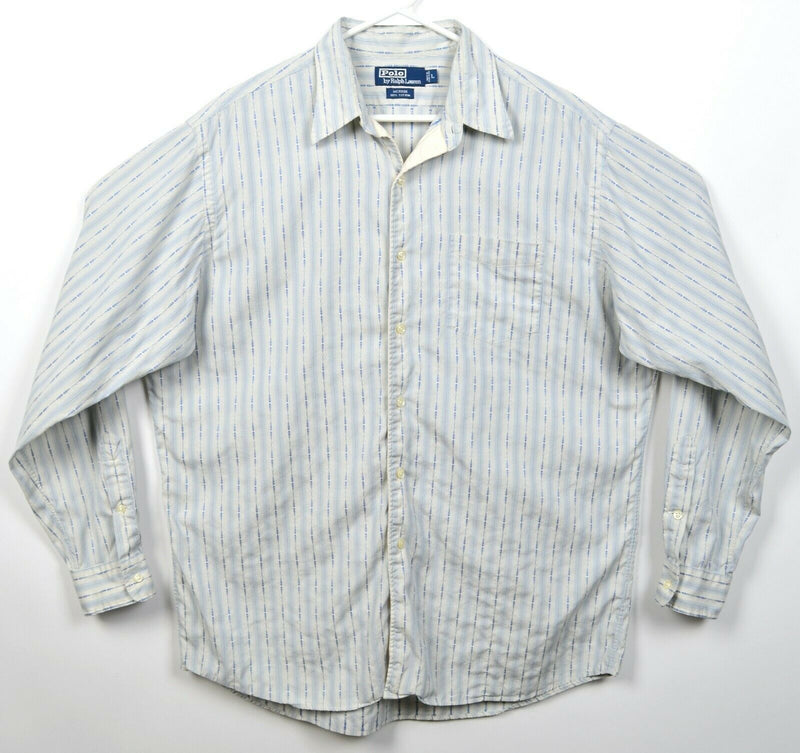 Polo Ralph Lauren Men's Large "Merrin" White Blue Striped Geometric Button Shirt